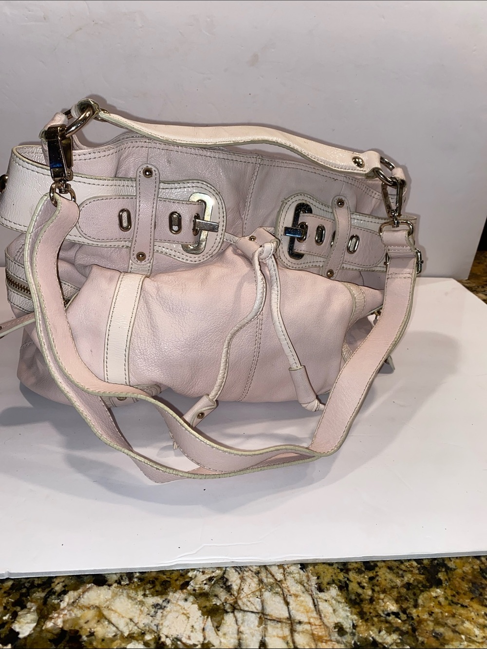 Soft Blush Leather Shoulder Bag with Buckle Detail Hype